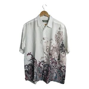 Havanera Men’s Linen Blend Button Down Colorful Paisley Camp Shirt Size XL Beach